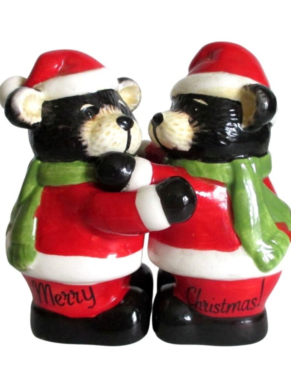 Vintage Santa Bear Huggie Hugging Salt & Pepper Shakers